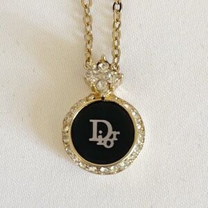 Vintage Dior Goldtone and Black Necklace with Crystal Details EUC